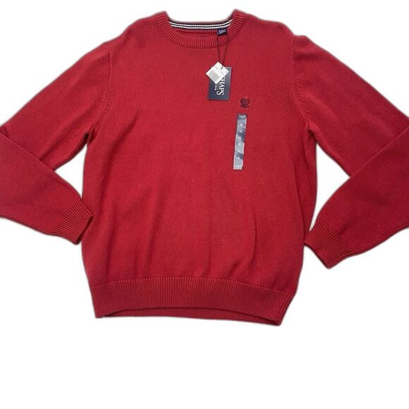 NEW Ralph Lauren Chaps Red With Black and Gray Stripe  Cotton Crew Sweater XL - Picture 1 of 15